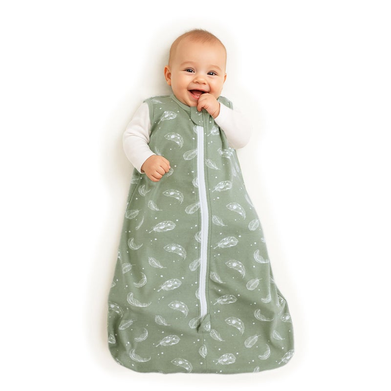 Owlivia Baby Organic Cotton 0.5 TOG Wearable Blanket-Light Sleeping Bag with 2-Way Zipper, Boys Girls Swaddle Transition Sleep Sack(0.5 TOG Feather Green, 3-12 Months) - Image 1